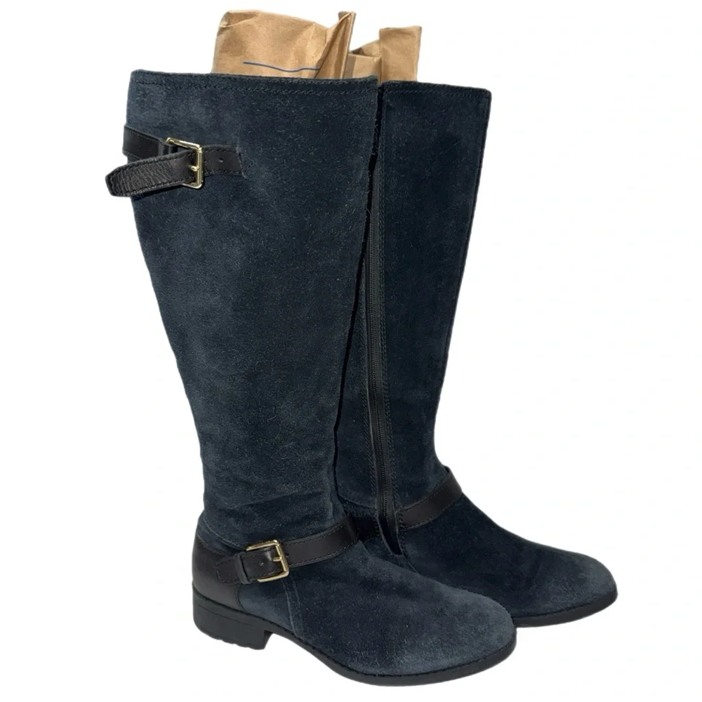 Cole Haan - Black Suede Waterproof Knee‑High Boots Buckle Detail - Size‎ 6.5